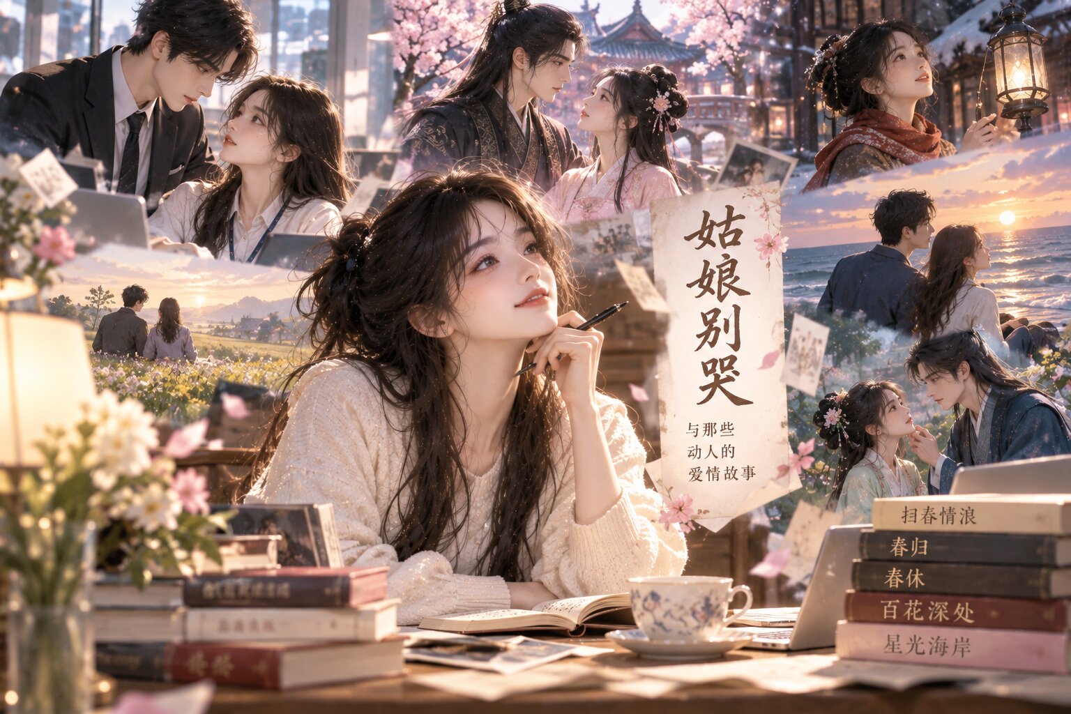 Cô Nương Đừng Khóc xây dựng nhiều câu chuyện tình yêu với bối cảnh và nhân vật khác nhau, từ đô thị hiện đại đến thế giới cổ đại