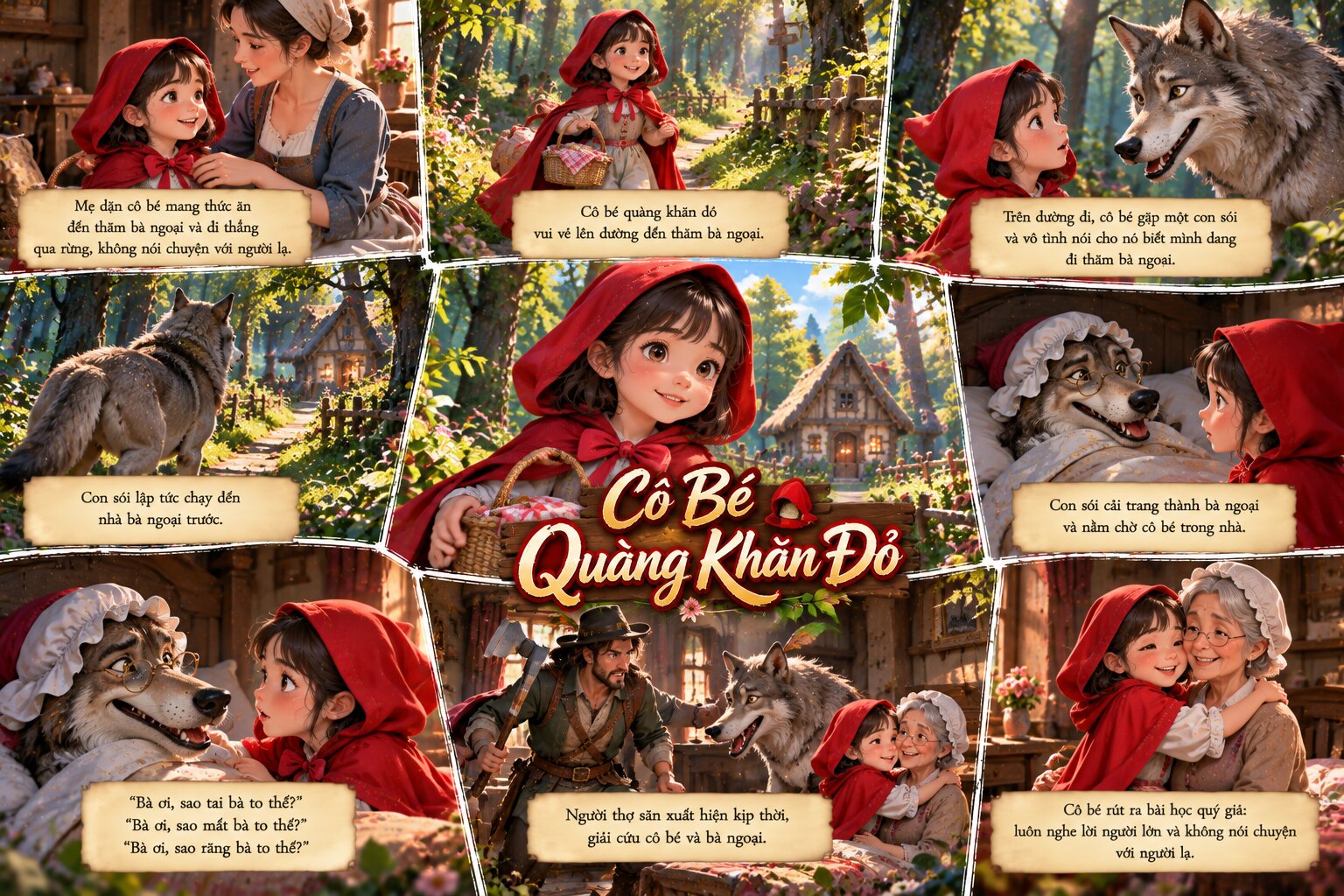 Cô bé quàng khăn đỏ lên đường thăm bà và bất ngờ gặp sói gian xảo, mở ra chuyến đi đầy nguy hiểm giữa khu rừng
