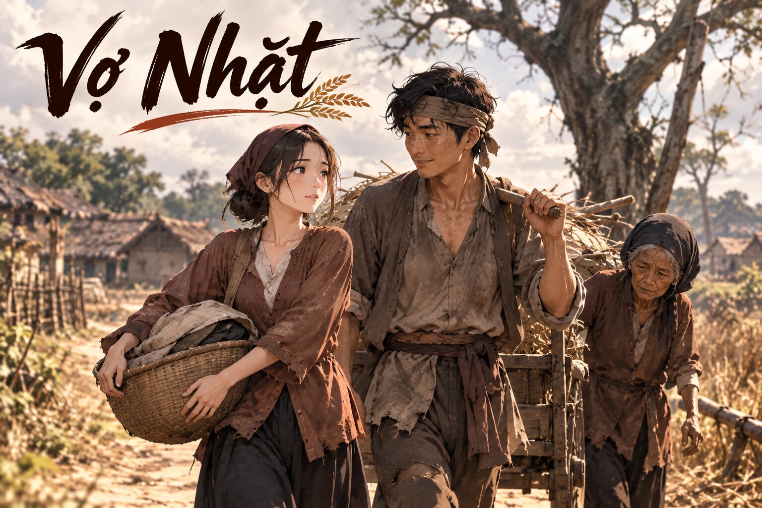Vợ Nhặt kể câu chuyện Tràng có vợ giữa nạn đói, làm nổi bật tình người và niềm hy vọng trong hoàn cảnh khốn khó