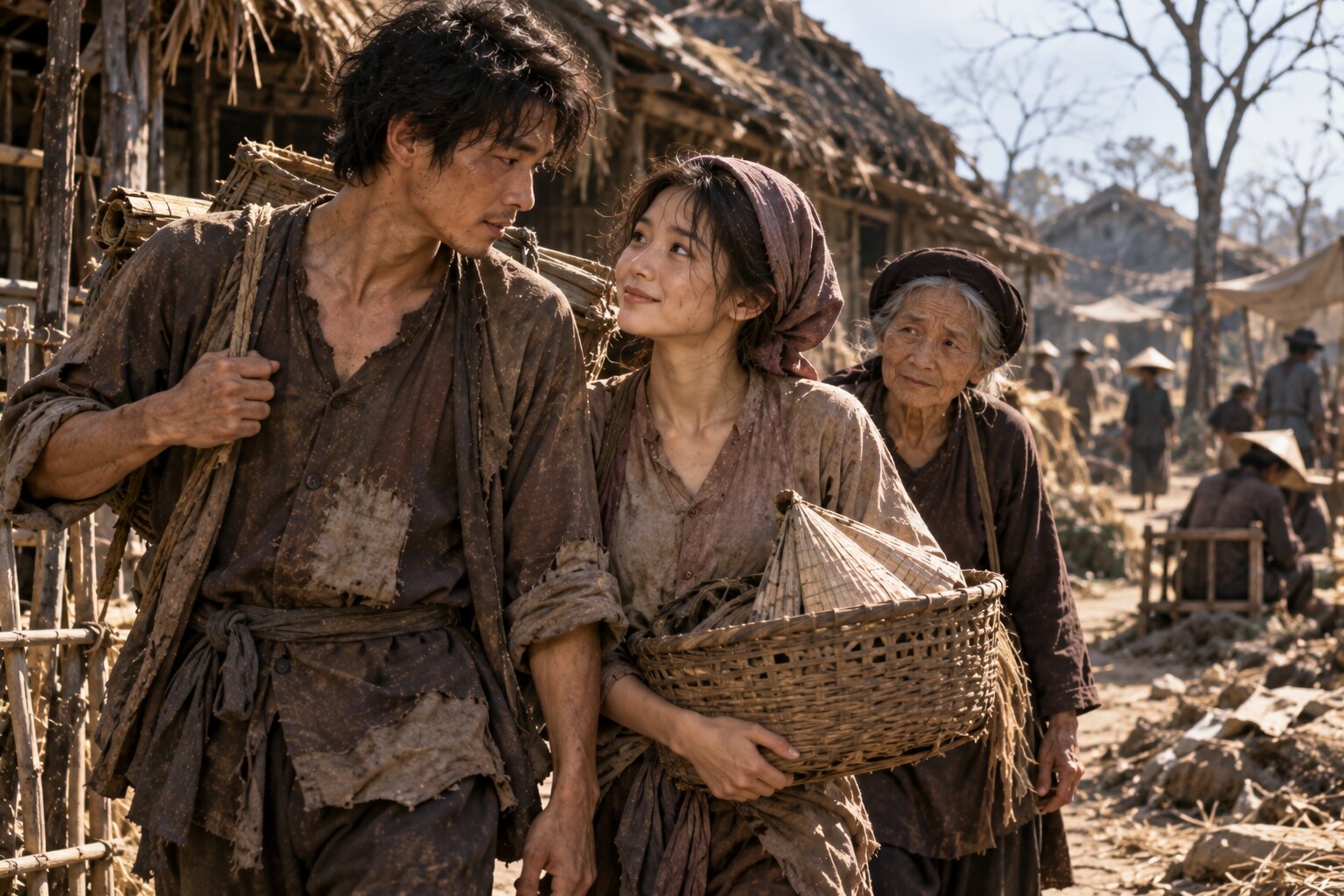 Vợ Nhặt kể chuyện Tràng có vợ giữa nạn đói khắc nghiệt, làm nổi bật tình người và niềm hy vọng vào tương lai